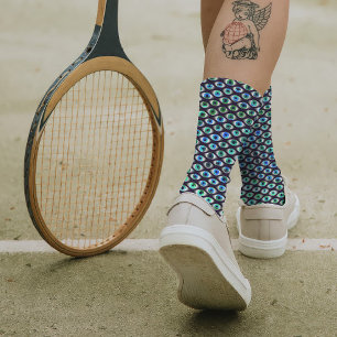 Blauwgroen en zwart-wit Eyes Pattern Cool Quirky F Sokken