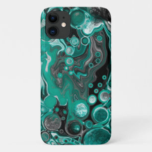 Blauwgroen en zwarte bubbels digitale vloeistofsce iPhone 11 hoesje
