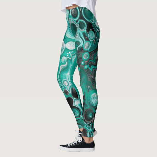 Blauwgroen en zwarte bubbels digitale vloeistofsce leggings (Links)