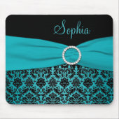 Blauwgroen en zwarte Damask Mousepad Muismat (Voorkant)