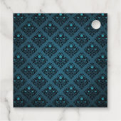 Blauwgroen en zwarte gotische Rozen Damask Bedankjes Labels (Achterkant)