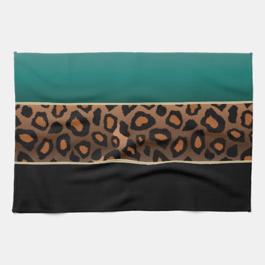 Blauwgroen en zwarte luipaard — Dierafdrukken Theedoek (Horizontaal)