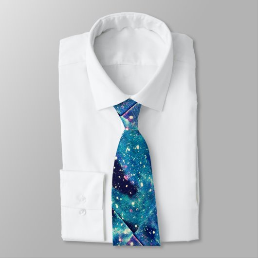 Blauwgroen en zwarte nebula Necktie Stropdas (Gebonden)