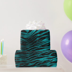 Blauwgroen en zwarte Ombre Glam Glitter Tiger Stri Cadeaupapier