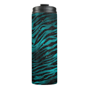 Blauwgroen en zwarte Ombre Glam Glitter Tiger Stri Thermosbeker