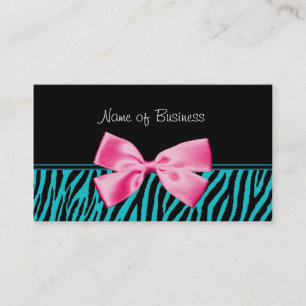 Blauwgroen en zwarte zebra Print Girly Pink Bow Visitekaartje