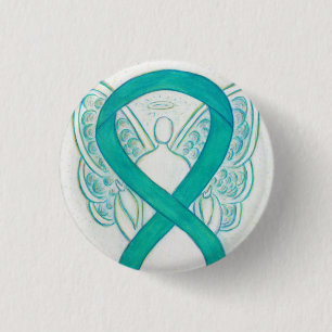 Blauwgroen engel-bewustmakingsribbon aangepaste la ronde button 3,2 cm