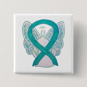 Blauwgroen engel-bewustmakingsribbon aangepaste la vierkante button 5,1 cm