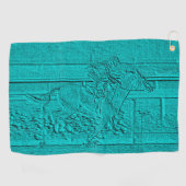 Blauwgroen Etched look Horse Racing Silhouette Golfhanddoek (Horizontaal)