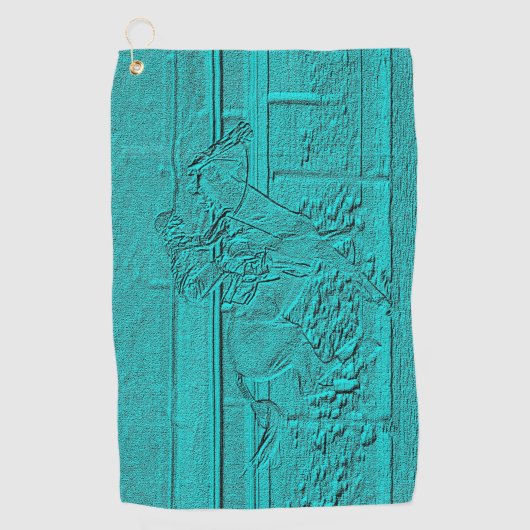 Blauwgroen Etched look Horse Racing Silhouette Golfhanddoek (Voorkant)