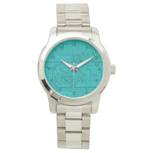 Blauwgroen Etched look Horse Racing Silhouette Horloge