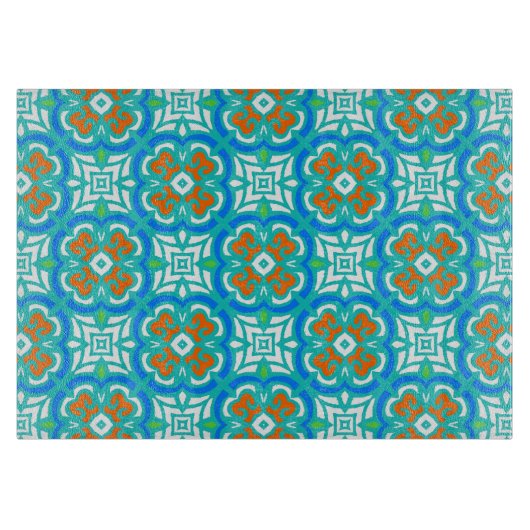 Blauwgroen etnisch patroon snijplank (Voorkant)