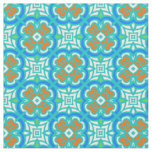 Blauwgroen etnisch patroon stof