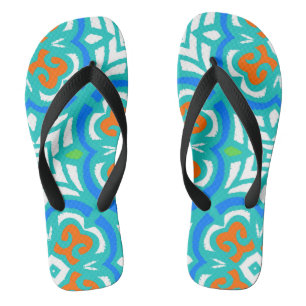 Blauwgroen etnisch patroon teenslippers