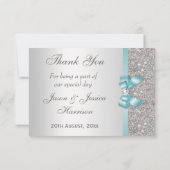 Blauwgroen Faux Bow Silver Diamonds Dank u Bedankkaart (Achterkant)