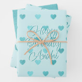 Blauwgroen Faux Folie Hearts Love Script | Turkooi Inpakpapier Vel (In situ)