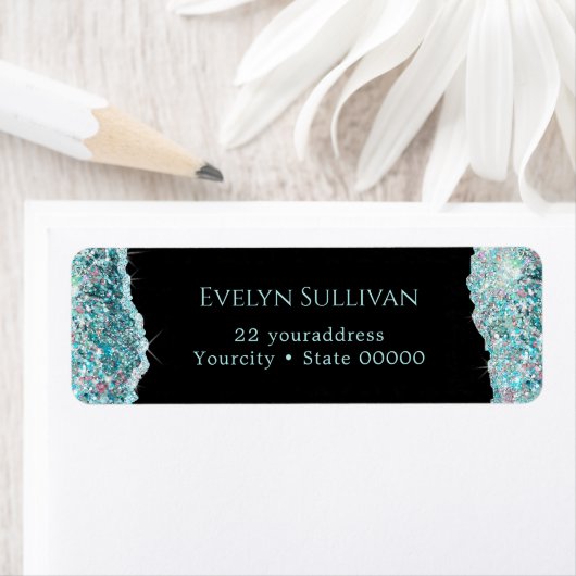 Blauwgroen faux glitter Return Address Label (Insitu)
