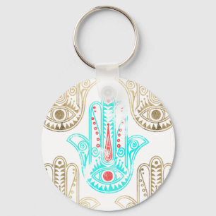 Blauwgroen faux gouden waterverf Hamsa Hand Fatima Sleutelhanger