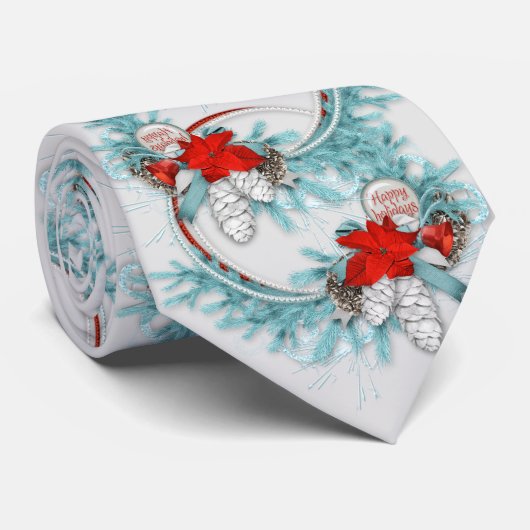 Blauwgroen Feestdagen voor kerstmis met rode bob Stropdas (Opgerold)