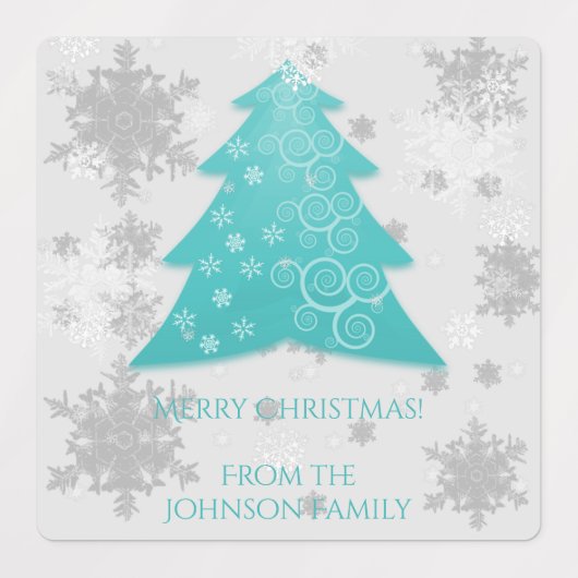 Blauwgroen feestelijk kerstboomlabel labels (Design 1)