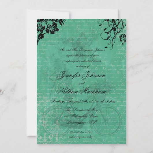 Blauwgroen fietsenrepetitie Inbeluitnodiging Kaart (Achterkant)