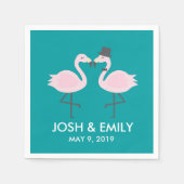 Blauwgroen Flamingo Bruiloft Bruid & bruidegom Paa Servetten (Voorkant)