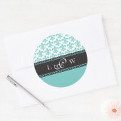 Blauwgroen Fleur de lis bruiloft Monogram Sticker (Envelop)