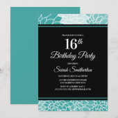 Blauwgroen Floral 16e verjaardag Kaart (Voorkant / Achterkant)