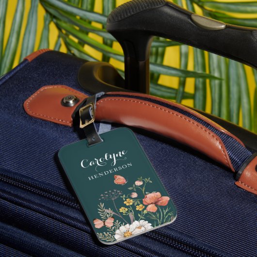 Blauwgroen Floral Bagagelabel (Voorkant Insitu 1)