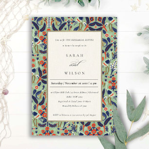 Blauwgroen Floral Bird Rehearsal Dinner Invite Bedankkaart