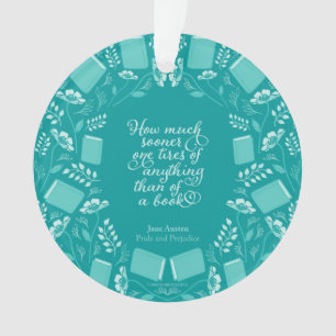 Blauwgroen Floral Bookish Quote Pride & Prejudice Ornament