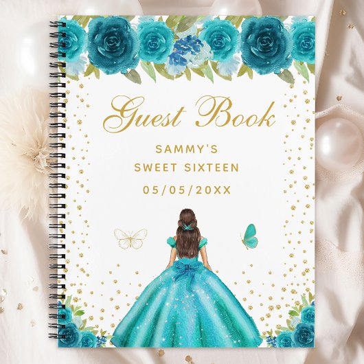 Blauwgroen Floral Brunette Hair Princess Sweet Six Notitieboek