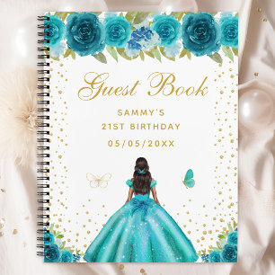 Blauwgroen Floral Dark Skin Princess Gastenboek Notitieboek