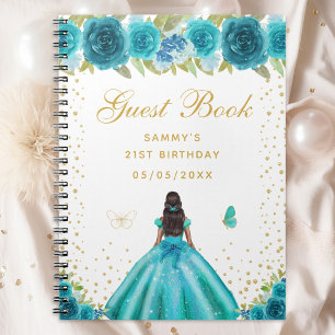 Blauwgroen Floral Dark Skin Princess Gastenboek Notitieboek