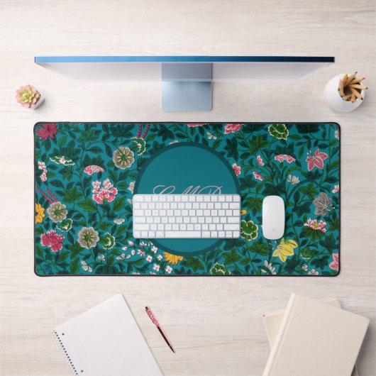 Blauwgroen Floral Desk Mat (Kantoor 1)