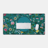 Blauwgroen Floral Desk Mat (Keyboard & Muis)