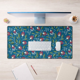 Blauwgroen Floral Desk Mat Grote Print