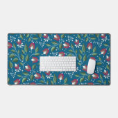Blauwgroen Floral Desk Mat Grote Print (Keyboard & Muis)