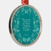 Blauwgroen Floral Pride & Prejudice Bookish Quote Metalen Ornament (Rechts)