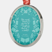 Blauwgroen Floral Pride & Prejudice Bookish Quote Metalen Ornament (Links)