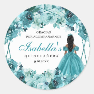 Blauwgroen Floral Quinceanera Classic Round Sticke Ronde Sticker