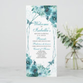 Blauwgroen Floral Quinceanera-programma Kaart (Staand voorkant)