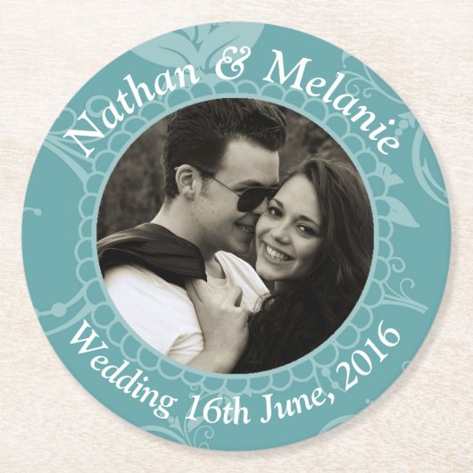 Blauwgroen Floral Ronde Kartonnen Onderzetter (Voorkant)