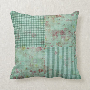 Blauwgroen Floral Squares Kussen