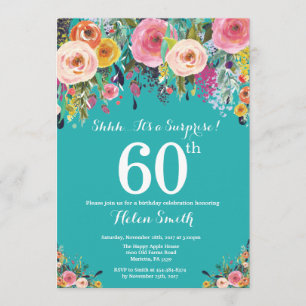 Blauwgroen Floral Surprise 60th Birthday Invitatio Kaart
