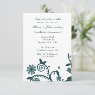 Blauwgroen Floral Swirls Bridal Shower Kaart
