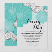Blauwgroen Floral Wedding Invitations Kaart (Voorkant / Achterkant)