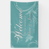  Blauwgroen Floral Welcome Wedding Spandoek (Verticaal)
