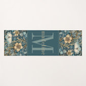 Blauwgroen Floral William Morris Monogram Yogamat (Voorkant (horizontaal))