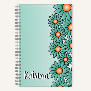 Blauwgroen Flower Notitieboek voor Kantoor, Spiral